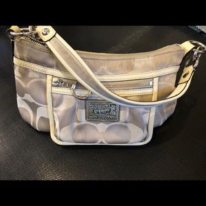 Coach Poppy beige and gold small satchel